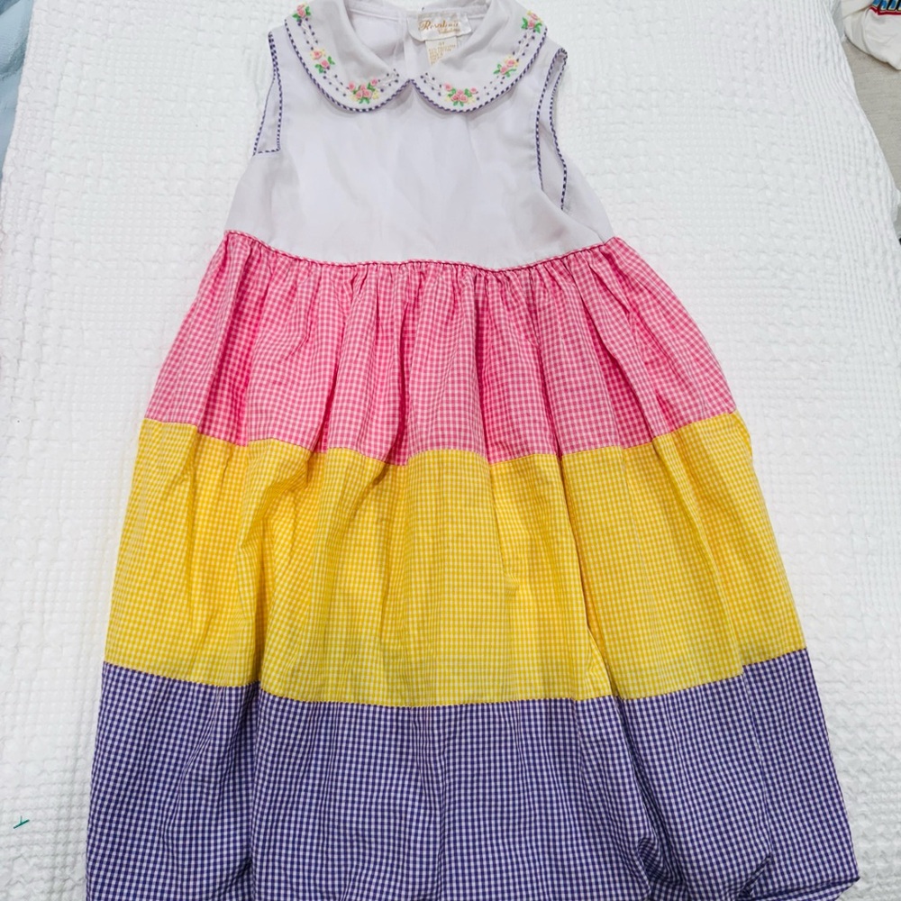 Embroidered flower dress, Colorful Kids Dress with Floral Collar